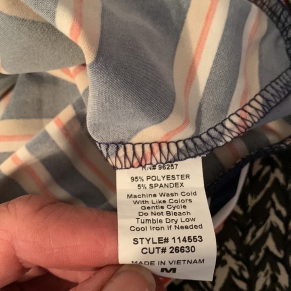 PerSeption Concept Sleeveless Faux Wrap Top Navy Red Tan Ladies Size Medium - Picture 5 of 7